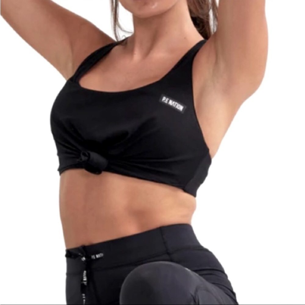 P.E. Nation] Black Racer back Front tie Alliance Sports Bra Top